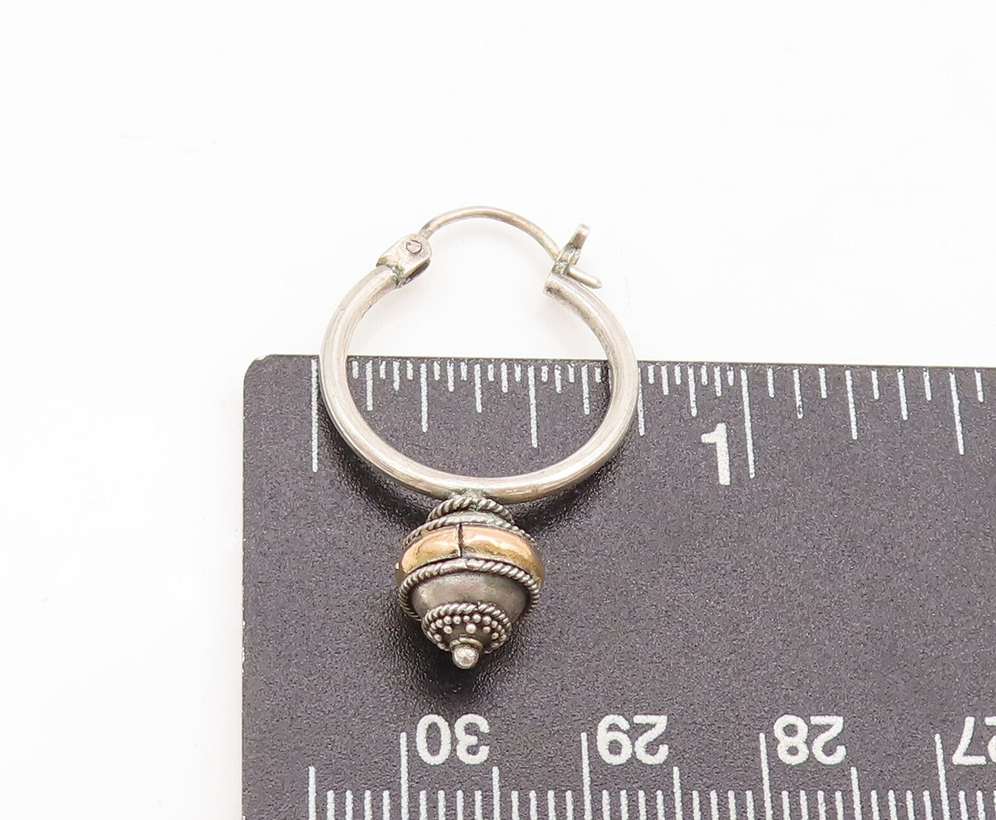 18k GOLD 925 Sterling Silver  Vintage Rope Carved Bead Hoop Earrings  EG12777