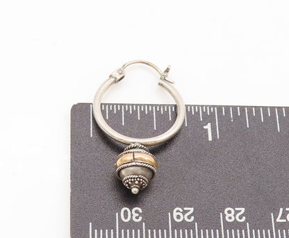 18k GOLD 925 Sterling Silver  Vintage Rope Carved Bead Hoop Earrings  EG12777