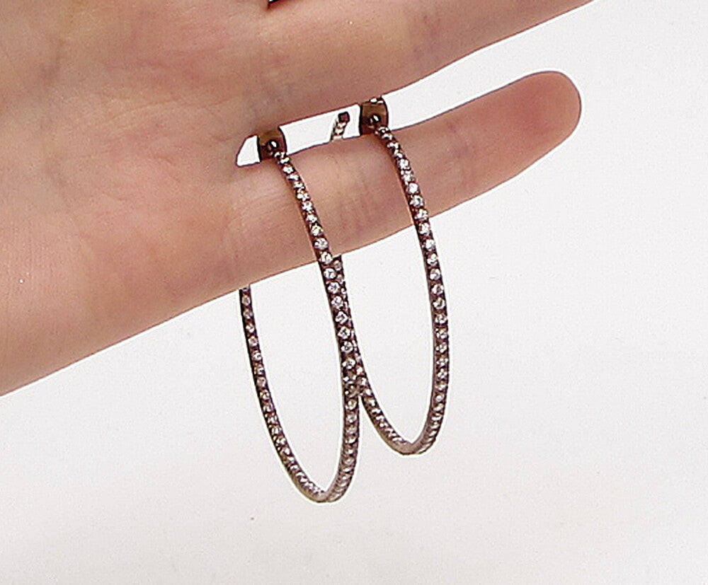 Rose Gold Over 925 Silver  White Cubic Zirconia Stud JHoop Earrings  EG1877