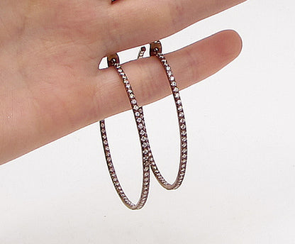 Rose Gold Over 925 Silver  White Cubic Zirconia Stud JHoop Earrings  EG1877