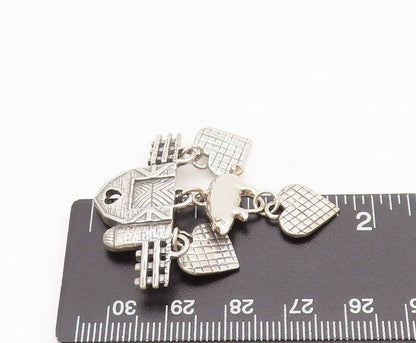 925 Sterling Silver  Vintage Dangling Pig, Heart Farm Life Brooch Pin  BP10331