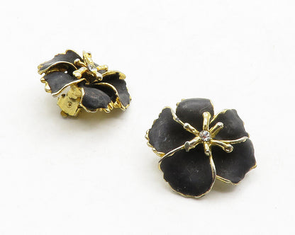 925 Sterling Silver  Vintage Cubic Zirconia Flower Non Pierce Earrings  EG6558