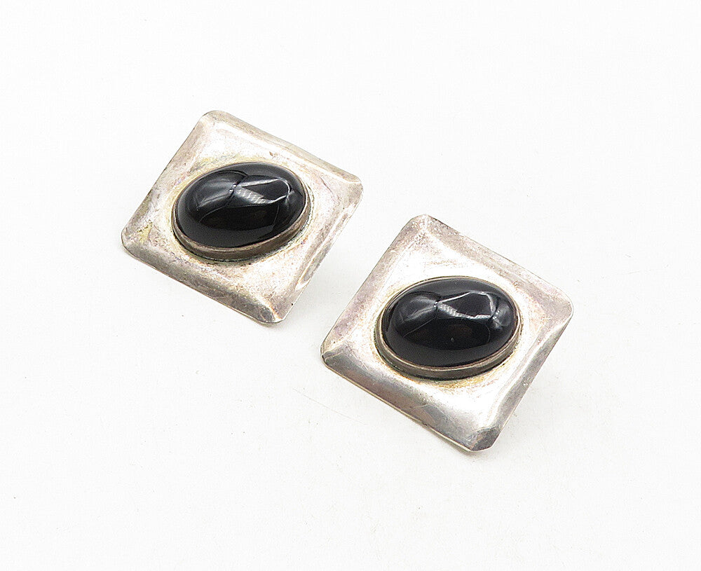 LOUIS BOOTH 925 Silver  Vintage Cabochon Cut Black Onyx Drop Earrings  EG4993