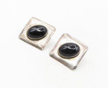 LOUIS BOOTH 925 Silver  Vintage Cabochon Cut Black Onyx Drop Earrings  EG4993