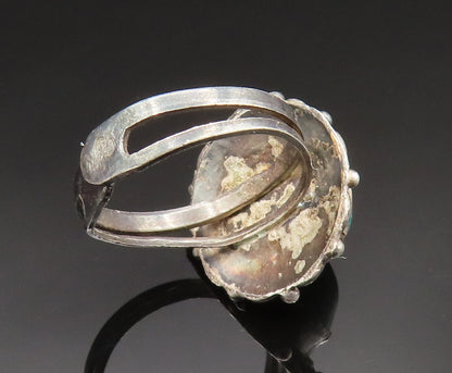 925 Sterling Silver Vintage Cabochon Cut Chrysocolla Flower Ring Sz 8 RG24730