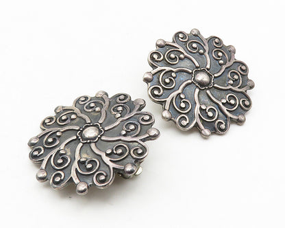 CII MEXICO 925 Silver   Vintage Oxidized Floral Non Pierce Earrings  EG5758