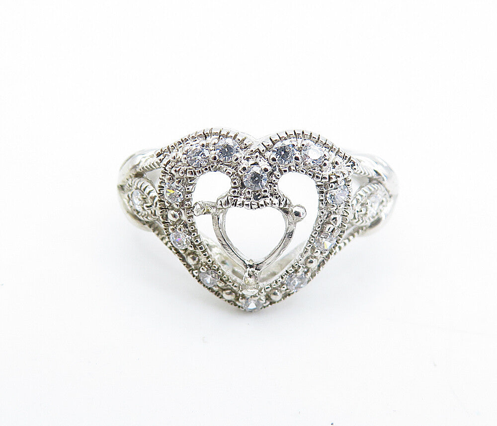 925 Sterling Silver  Topaz Open Love Heart Floral Shiny Band Ring Sz 6  RG7294