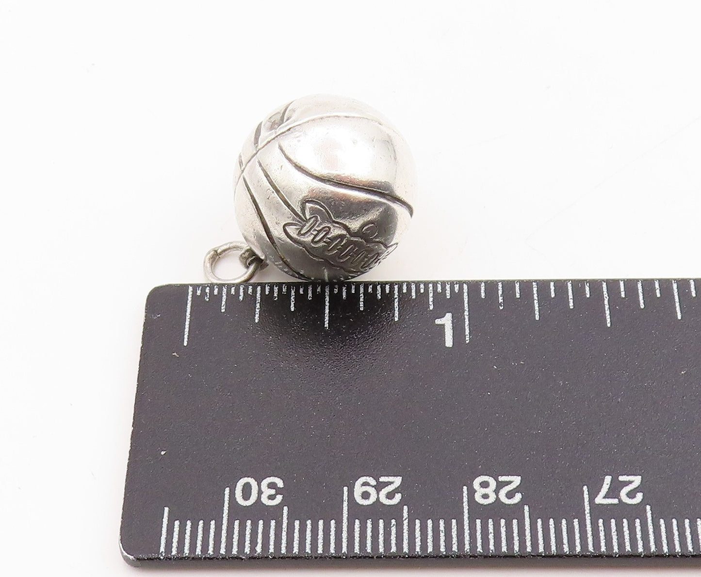 925 Sterling Silver Vintage Pendant Engraved Lacing Basketball Charm  PT25345