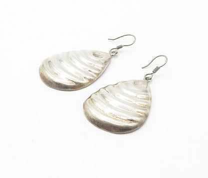 MEXICO 925 Sterling Silver  Vintage Fluted Pear Shape Drop Earrings  EG3840