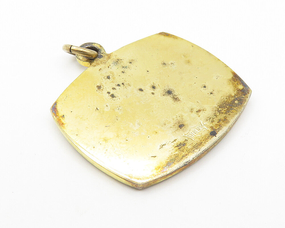 925 Sterling Silver  Vintage Embossed Detail Gold Plated Drop Pendant  PT8453