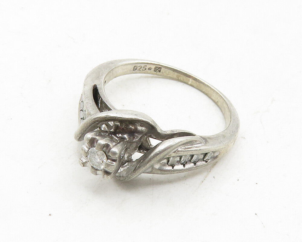 925 Sterling Silver  Vintage Genuine Diamonds Wrapped Band Ring Sz 5  RG9991