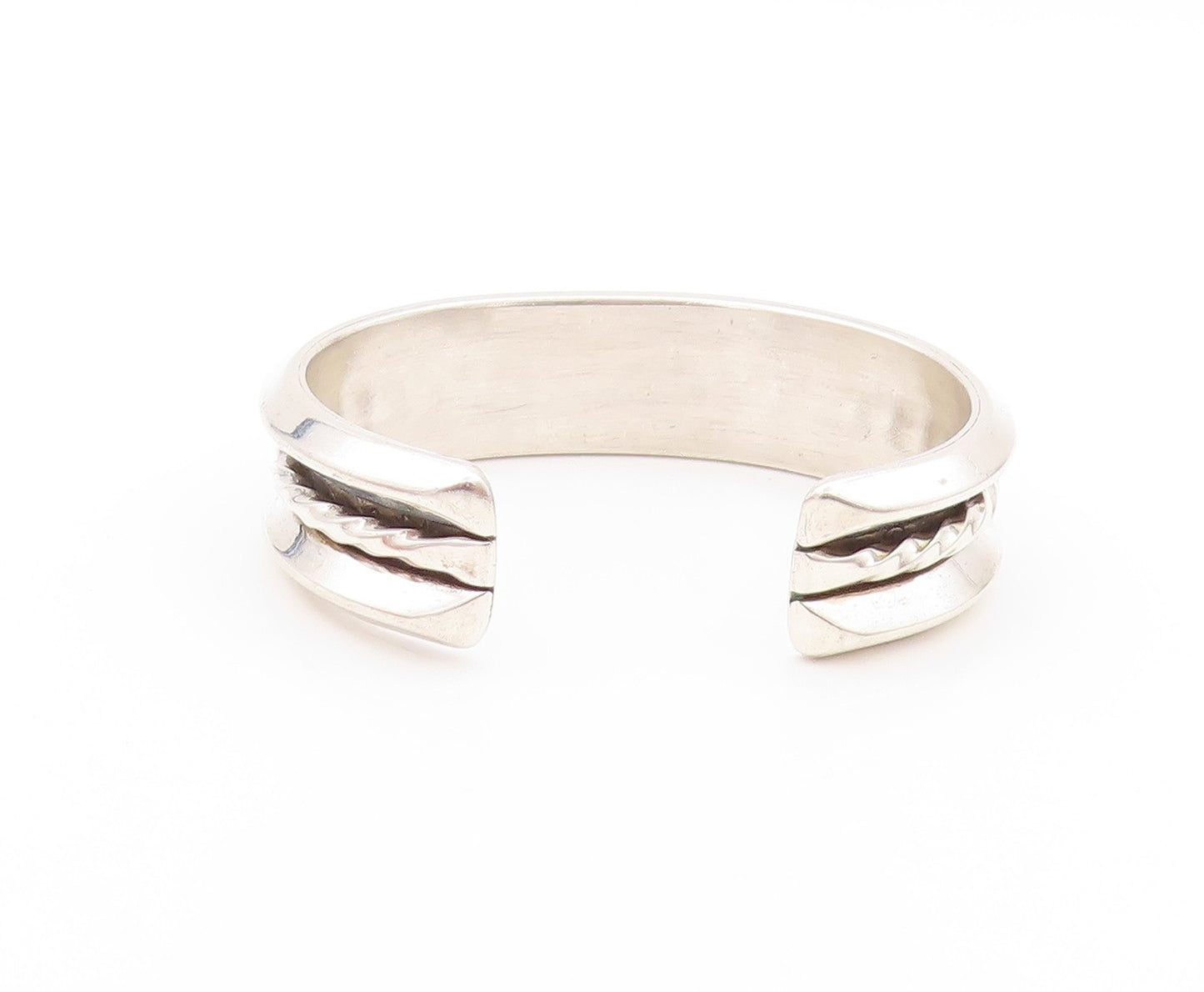 925 Sterling Silver Vintage Bracelet ZUNI Solid Twisted Rope Band Cuff  BT11228