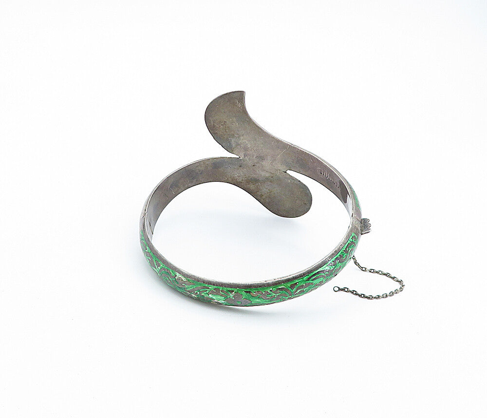 SIAM 925 Sterling Silver  Vintage Enamel Dancer Bypass Bangle Bracelet  BT2824
