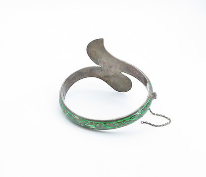 SIAM 925 Sterling Silver  Vintage Enamel Dancer Bypass Bangle Bracelet  BT2824
