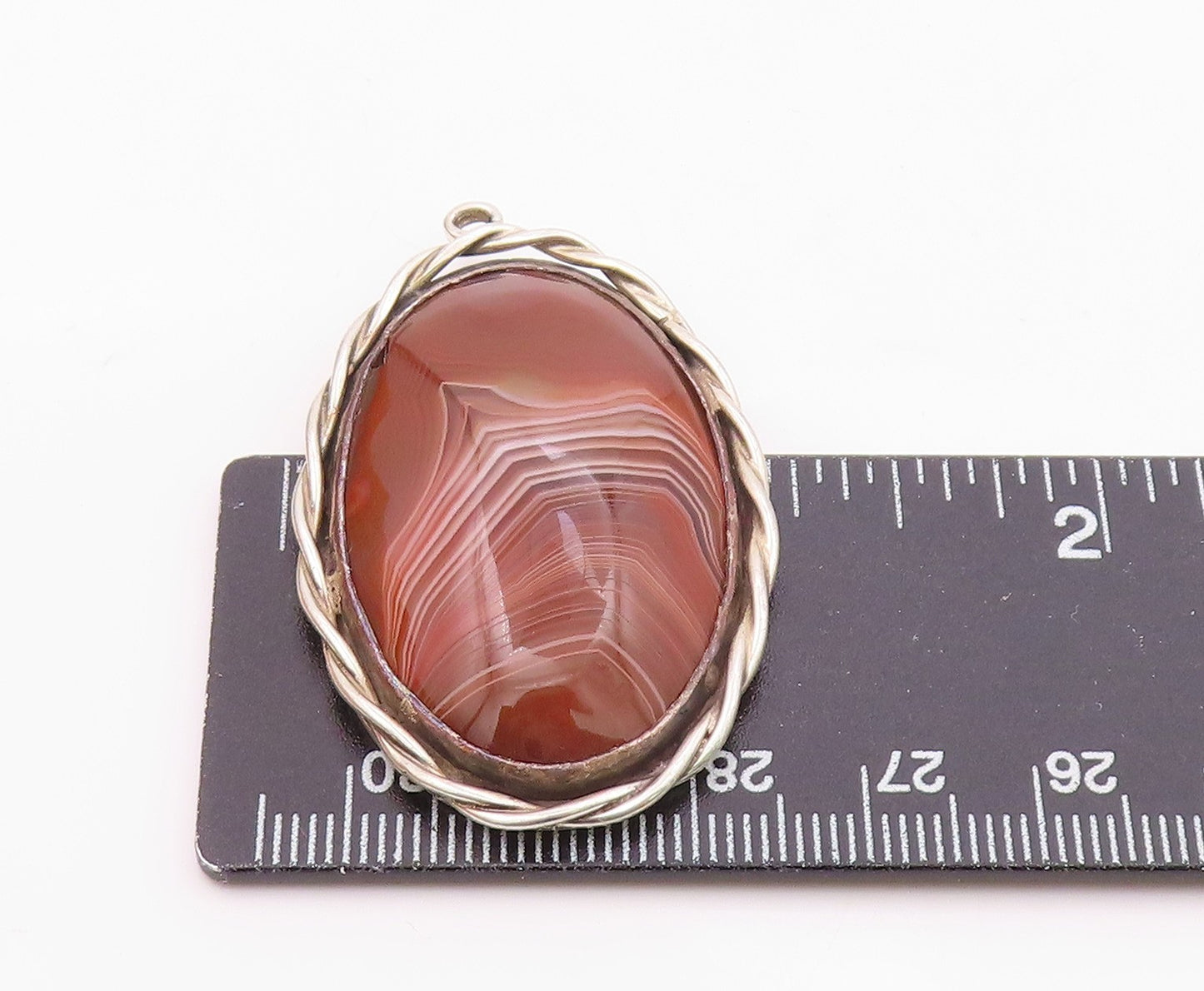 DESIGNER 925 Sterling Silver Vintage Twisted Border Oval Agate Pendant PT21038