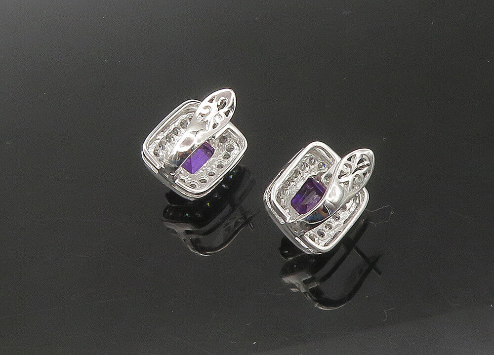 925 Sterling Silver  Vintage Amethyst & Cubic Zirconia Drop Earrings  EG10935