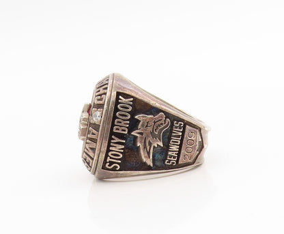 925 Sterling Silver Vintage Ring CZ 2009 Stony Brook Seawolves  Sz 8.5  RG34612