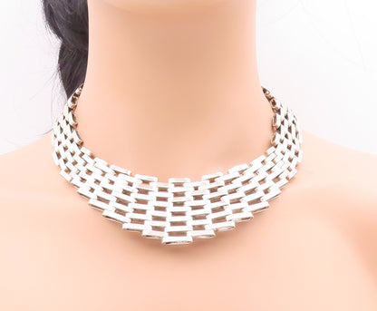 925 Sterling Silver Vintage Necklace MEXICO Hinged Slabs Link Broad Band  NE4300