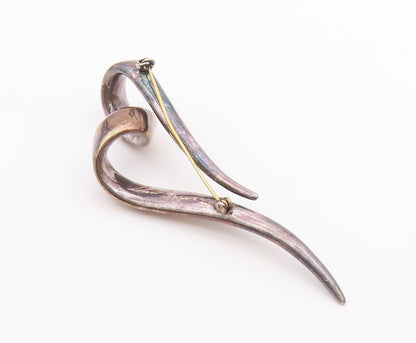 DESIGNER 925 Sterling Silver Vintage Large Love Heart Ribbon Brooch Pin BP9000