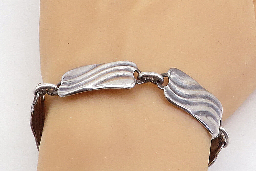 925 Sterling Silver  Vintage European Swirl Square Link Chain Bracelet BT2849