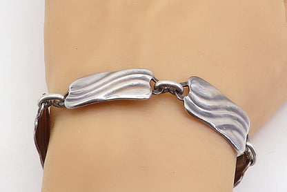 925 Sterling Silver  Vintage European Swirl Square Link Chain Bracelet BT2849