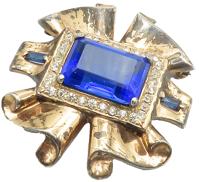 925 Sterling Silver  Vintage Blue Topaz & Cubic Zirconia Brooch Pin  BP5841