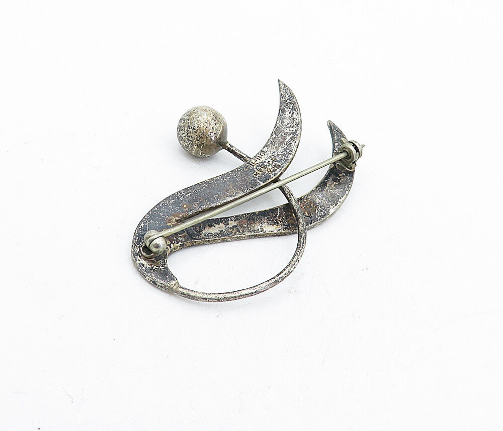 MEXICO 925 Sterling Silver Vintage Dark Tone Floral Swirl Brooch Pin BP2021