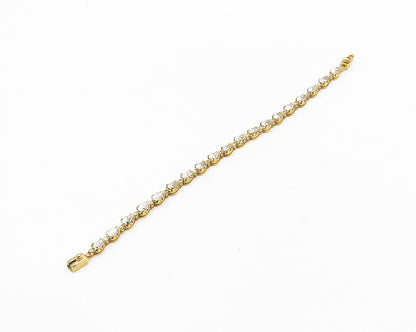 925 Sterling Silver  Shiny Cubic Zirconia Gold Plated Tennis Bracelet  BT7373