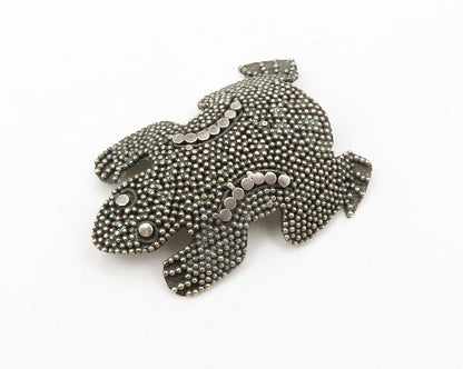 925 Sterling Silver  Vintage Circle Pattern Frog Toad Motif Brooch Pin  BP5235