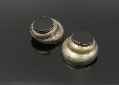 JRE MEXICO 925 Silver  Vintage Black Onyx Hollow Non Pierce Earrings  EG11154