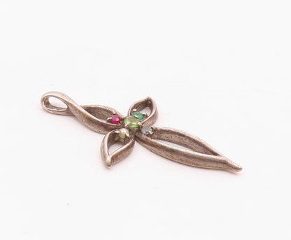 LENOX 925 Silver Vintage Pearl Ruby Emerald & Multi Stone Pendant PT19991