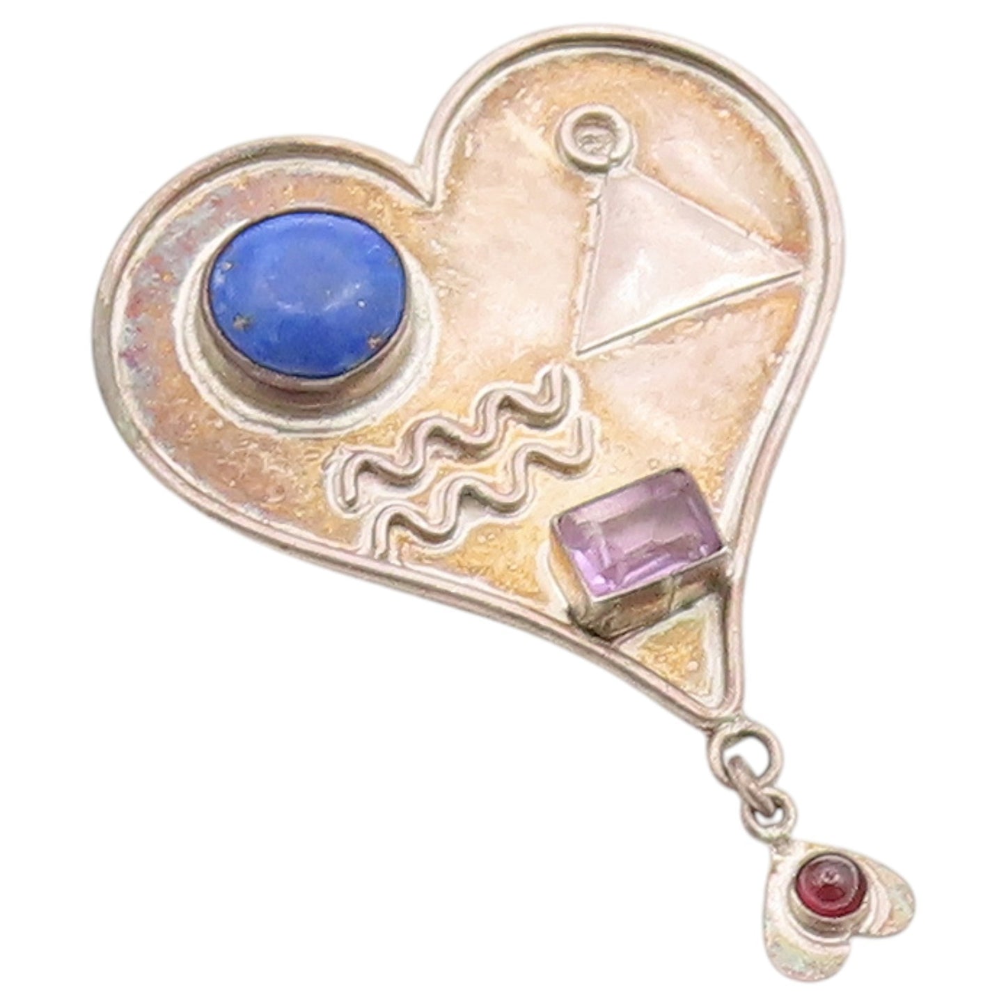 925 Sterling Silver Vintage Brooch Pin Multi Gemstone Mystic Love Heart  BP12640