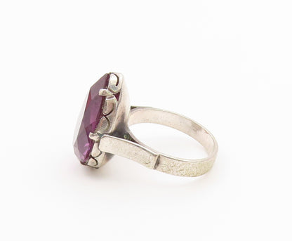 925 Sterling Silver Vintage Ring Pear Cut Amethyst Statement Band  Sz 7  RG36854
