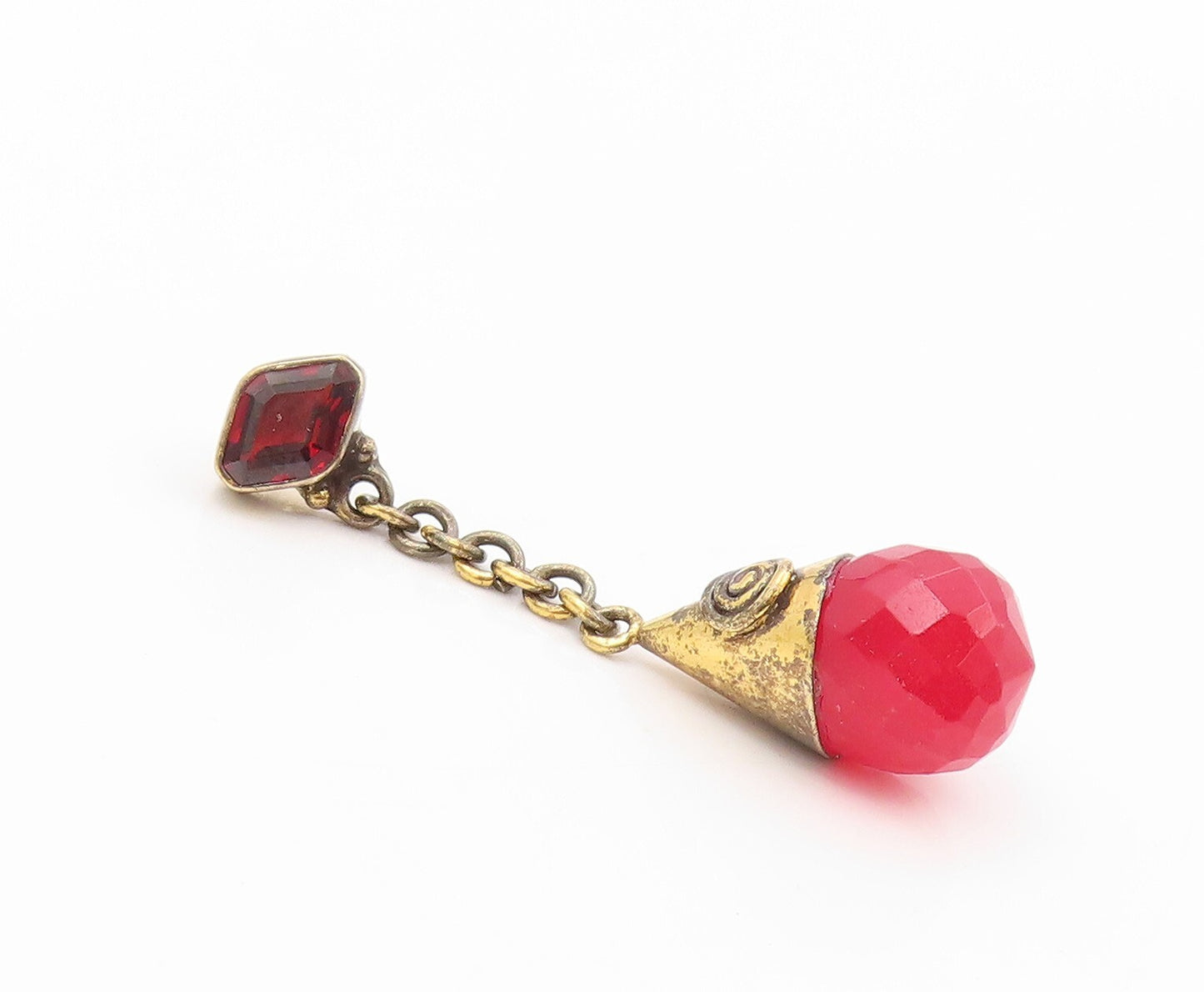 925 Sterling Silver Vintage Earrings Gold Plated Dangling Ruby & Garnet  EG13404