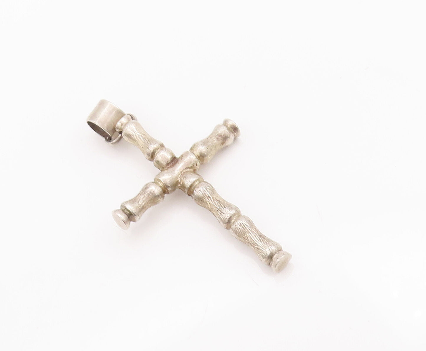 925 Sterling Silver Vintage Pendant Bamboo Stick Carved Religious Cross  PT23032
