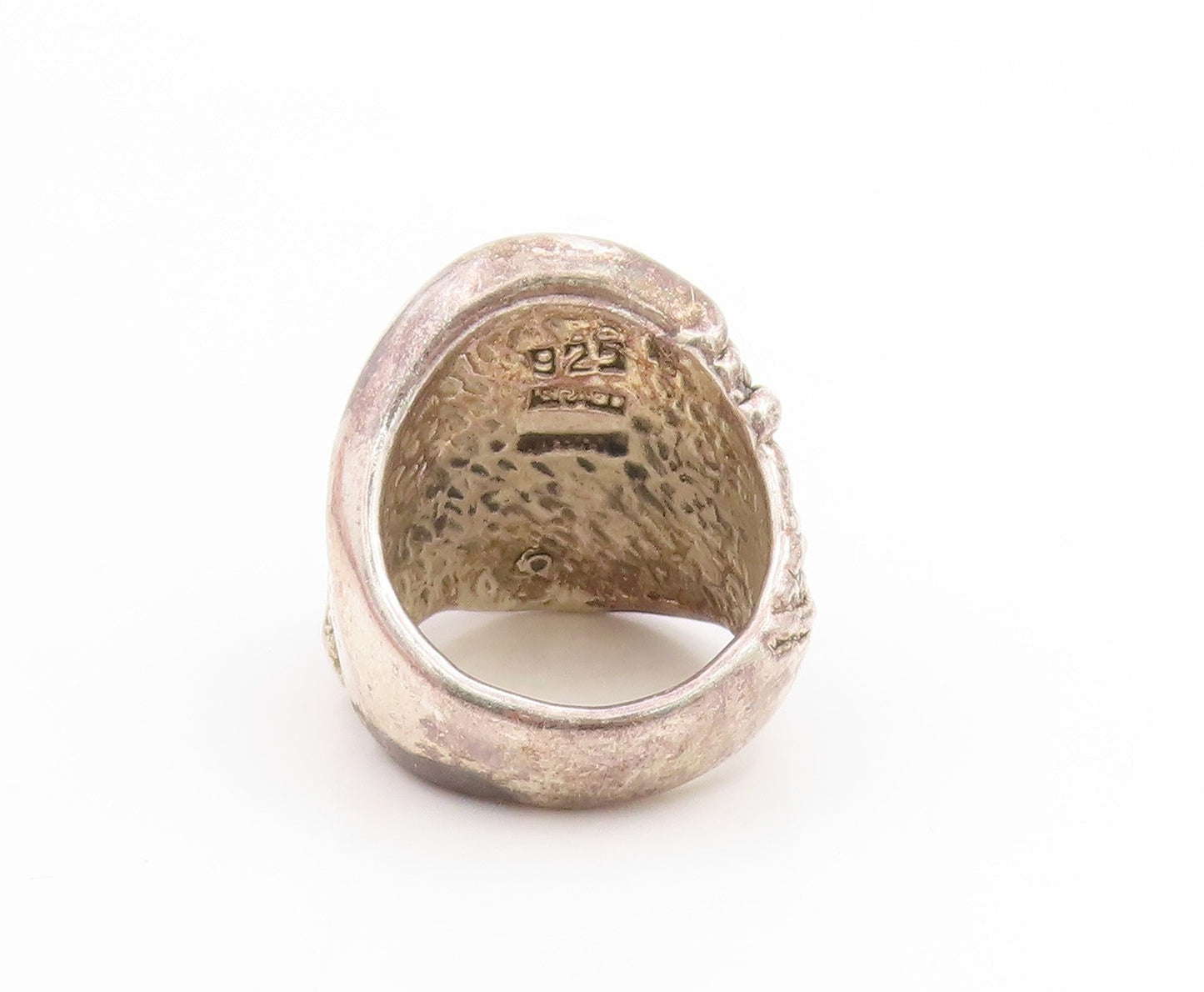 925 Sterling Silver Vintage Ring ISRAEL Oval Onyx Brutalist Band  Sz 10  RG34115