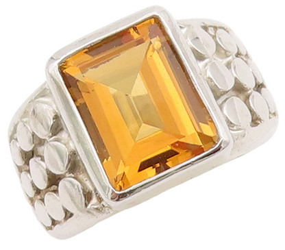925 Sterling Silver Vintage Ring Beaded Shank Inlay Citrine  Sz 6  RG28683
