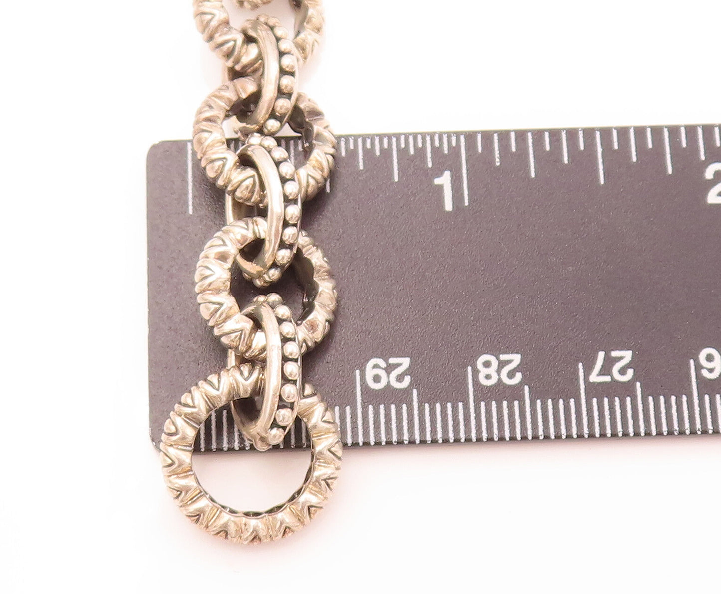 925 Sterling Silver  Vintage Beaded & Carved Interlocked Hoops Bracelet BT9923