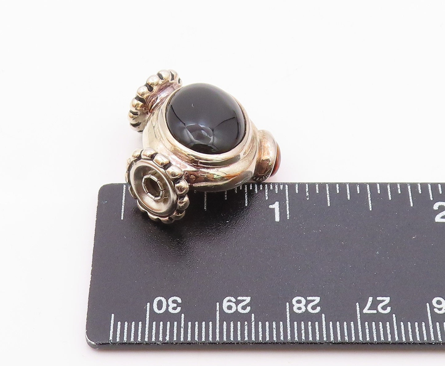 ESPO SIG 925 Sterling Silver  Vintage Black Onyx & Amber Pendant  PT16905