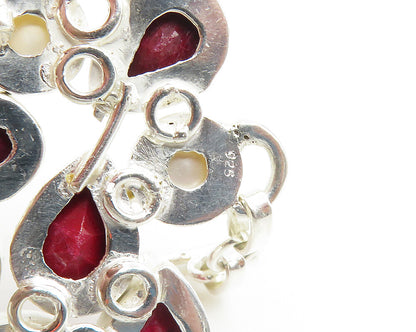 925 Sterling Silver  Freshwater Pearls & Tear Drop Ruby Chain Bracelet  BT7652