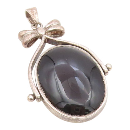 925 Silver  Vintage Double Side Mother Of Pearl & Black Onyx Pendant  PT21814