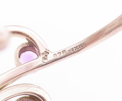 925 Sterling Silver Vintage Bracelet MEXICO Brutalist Amethyst Cuff  BT11227