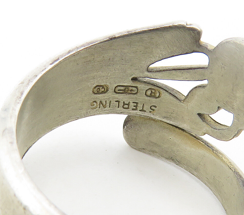 ROBINSON & CO. 925 Silver  Vintage Two Tone Floral Bypass Ring Sz 7  RG17027