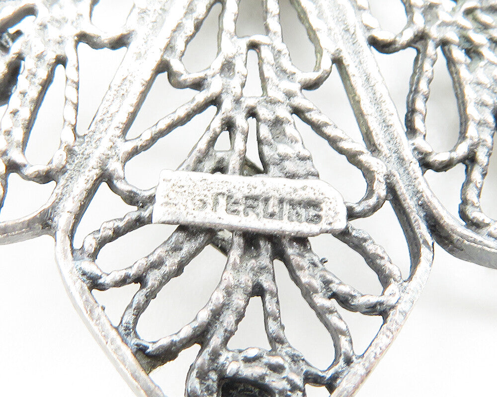 925 Sterling Silver  Vintage Dark Tone Open Twist Flower Brooch Pin  BP4237