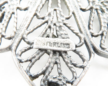 925 Sterling Silver  Vintage Dark Tone Open Twist Flower Brooch Pin  BP4237