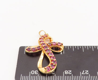 925 Sterling Silver Vintage Pendant Gold Plated Swirled Pink CZ Cross  PT23140