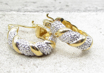 Gold Over 925 Sterling Silver Genuine Diamonds Twisted Hoop Earrings EG1046