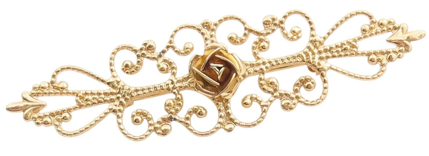 925 Sterling Silver Vintage Brooch BEAU Gold Plated Rose Filigree Pin   BP11973