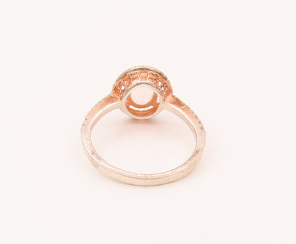 925 Sterling Silver  Vintage Rose Quartz Halo CZ Ring Sz 6.5  RG26586