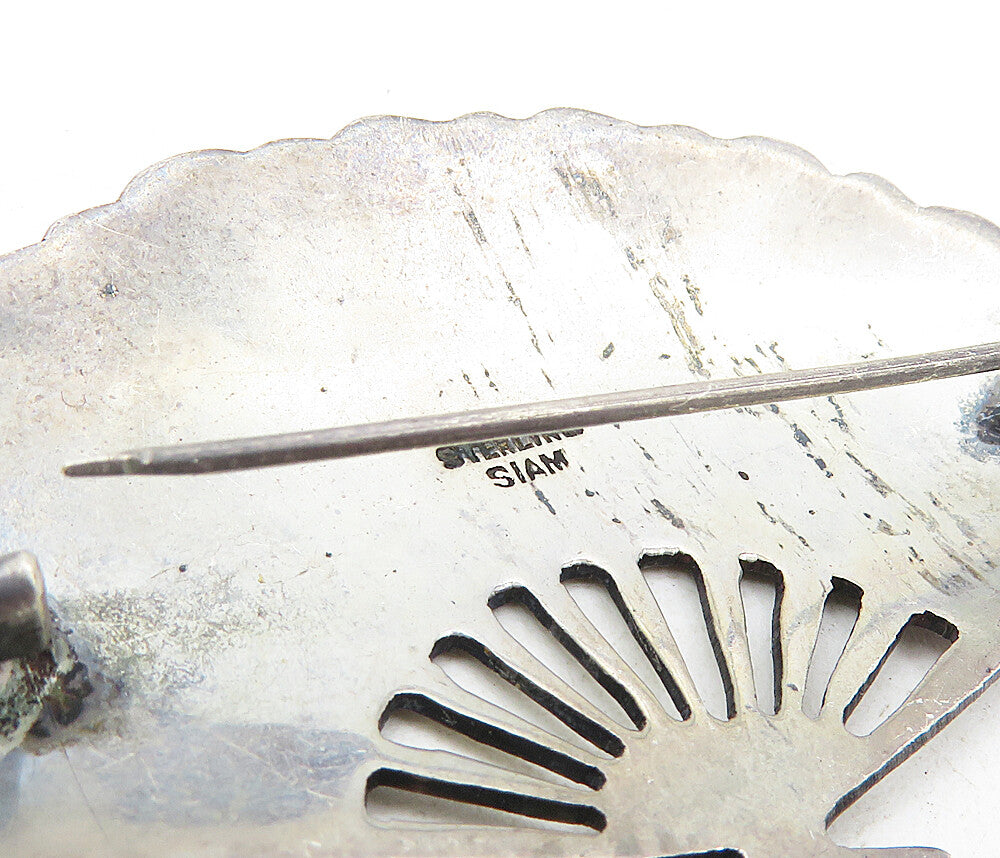 SIAM 925 Sterling Silver  Vintage Enamel Coated Hand Fan Brooch Pin  BP3396